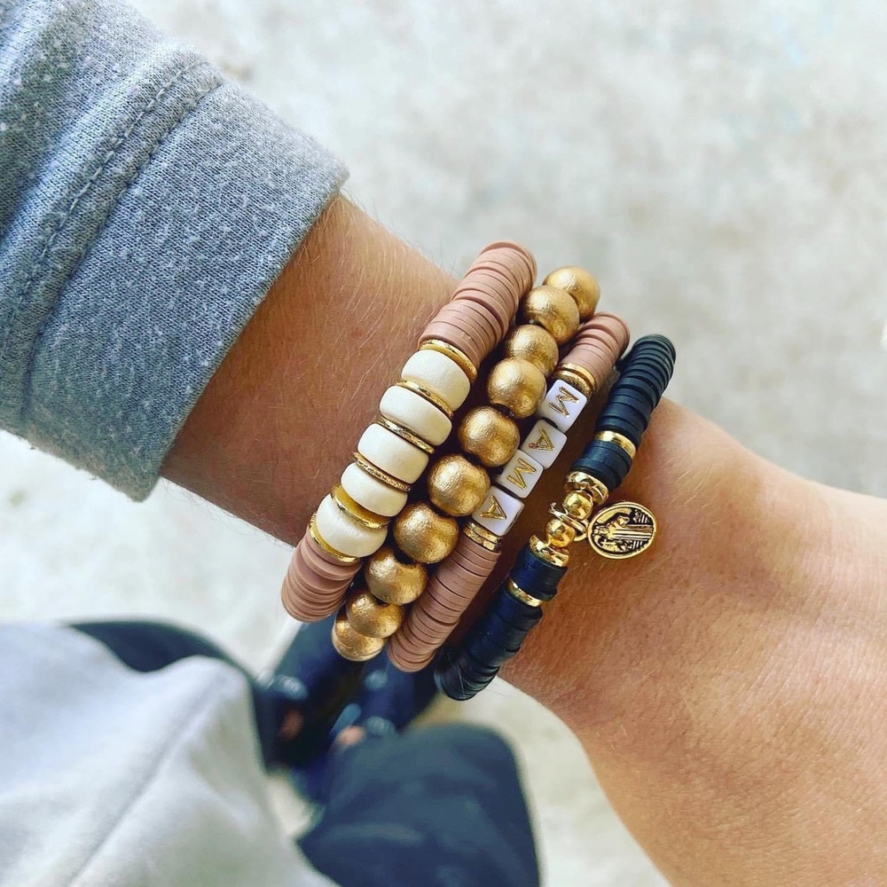Neutral Mama stack, handmade heishi bracelets